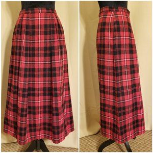 OOAK Vintage Midcentury '50s-'70s, Handmade, Red Plaid Wool/WBlend Pleated Skirt